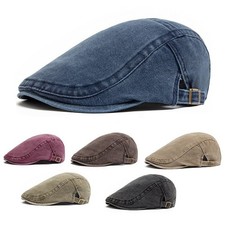 Men Flat Cap Washed Newsboy Gatsby Retro Denim Beret Driving Hat Outdoor Casual