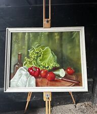 Still Life Vintage Oil Painting Of Garden Vegetables by J Melville White Frame