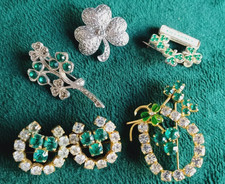 Celtic Lucky Horseshoe Shamrock Clover Enamel Brooch x 5 Czech Job Lot Bundle
