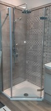 Shower Enclosure PENTAGON Frameless Hinged Door Glass with Side Panel & Tray 6mm