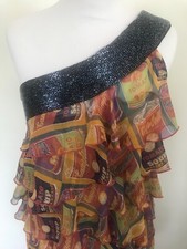 Vintage Y2K Andy Warhol Pepe Jeans Frilled Chiffon Dress | S 10 | Beaded | Short