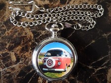 VW VOLKSWAGEN CARAVANETTE CHROME POCKET WATCH WITH CHAIN (NEW) 3