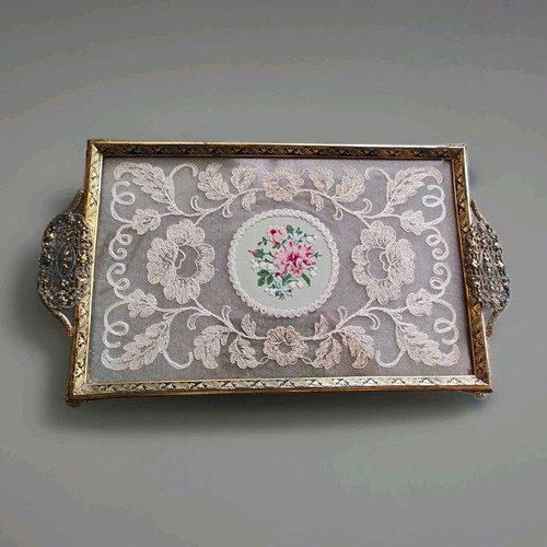 Vintage petit point lace tray - vintage,