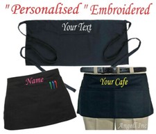 PERSONALISED APRON Short Waist Belt BISTRO Pocket  Bar Cafe Pub Waiter Waitress 