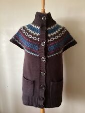 MARKS & SPENCER BROWN FAIR ISLE WAISTCOAT SLEEVELESS CARDIGAN WITH ANGORA UK 8
