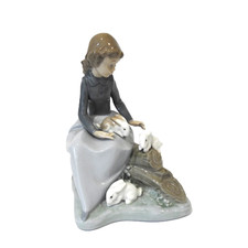 NAO by Lladro Porcelain Girl With Rabbits #1026 Figurine