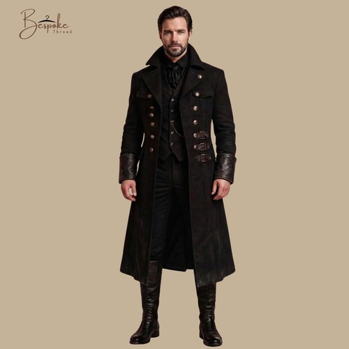 Men black steampunk long - men's,