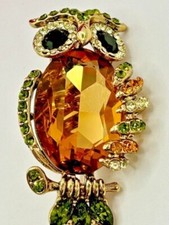 Vintage 90s Owl Brooch Butler Wilson Crystal Cottagecore Birds retro Y2K