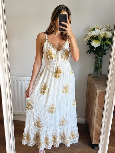 Boho gold embroidered maxi - gold,