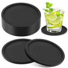 8 Pcs Black Coasters, Silicone