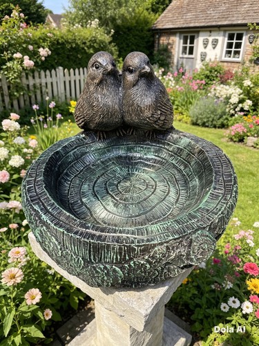 Birds log garden bird bath - birds,