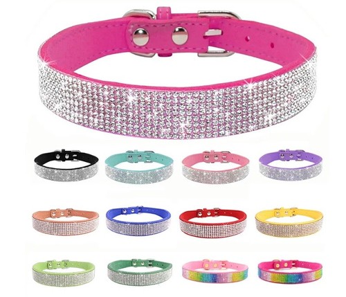 Suede rhinestone dog collar - suede,