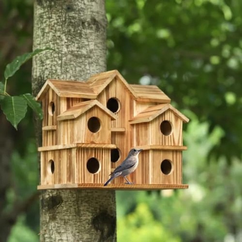 Hanging wooden bird house - hanging,