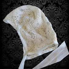 Antique 1930's Cream Lace Baby Bonnet Hat Vintage Christening or Dolls Clothes