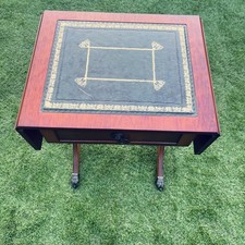 Art Deco Foldable Side Games End Table Leather Gold Leaf Top Brass Claw Casters