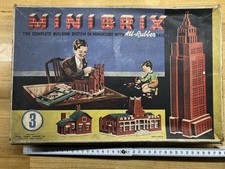 Vintage Minibrix  Set 3 rubber brick construction original box, with rooves etc.