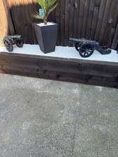 Matching Pair of Heavy Cast Iron Old. Cannons With Crest Large Size 72cm X 32cm