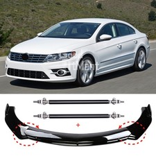 For VW Passat CC B8 B9 Gloss Black Front Bumper Lip Splitter Spoiler + Stud Rods
