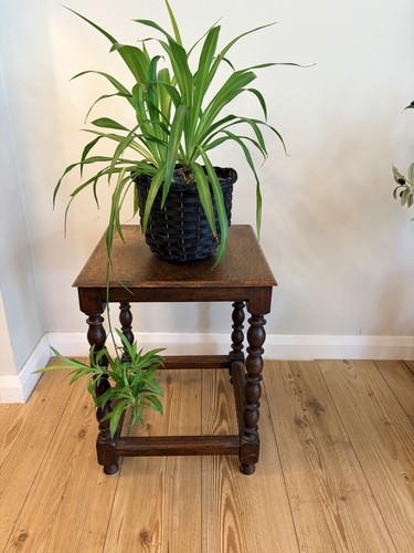 Vintage oak side table turned - side,