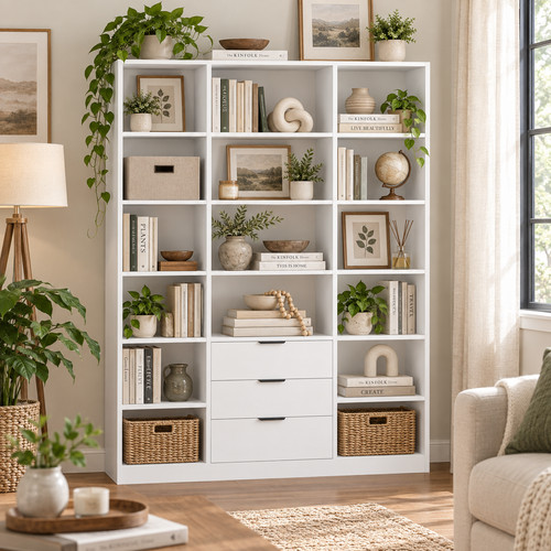 Bookshelf white drawer - white,