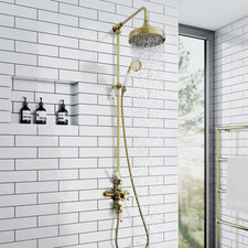 Twin Shower Set Thermostatic Downton Traditional Antique Brass ENKI SH0630