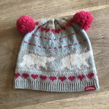 Fat Face Girls Grey Polar Bear/Fairisle Bobble Beanie - Size M