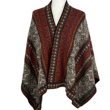 Intiwara Alpaca Shawl Poncho One Size Nordic Tribal Cabincore Art to Wear Thick