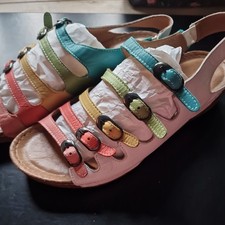 Adesso Astrid Rainbow White Leather Sandals Size 6