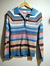 BNWT White Stuff  Size 14R Blue Striped Cotton  Skinny Jumper Collar £49 rrp