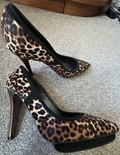 MAGRIT Court Shoes Leopard Animal High Heels Stiletto Leather 37.5 4.5 VGC