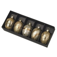 Set of 5 Gold Christmas Tree Bauble Decorations Glass Egg by Heaven Sends