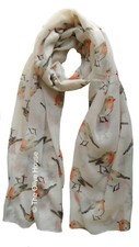 The Olive House® Christmas Winter Robin British Bird Birds Scarf Cream