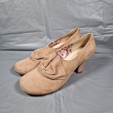 Hotter Donna Suede Court Shoes Womens UK 7.5 Kitten Heel Bow Beige Light Tan