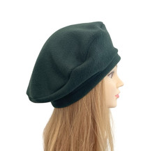 French Beret Dark Green Tam Fleece Autumn Beret Hat for Women Handmade Gift