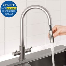 Pull Out Kitchen Mixer Tap Brass Double Lever Spout Brushed Nickel Finish Modern