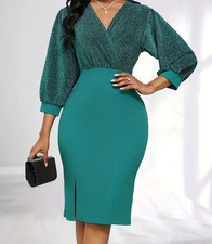 Shiny Surplice Neck Patchwork BodyconShiny Surplice Neck 