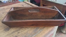 Antique Oak Cutlery Tray Holder Spice Rack Trug With Handle Wooden