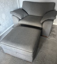 Next Stamford Mid Grey Tweedy Blend Snuggle Seat and Footstool with Storage