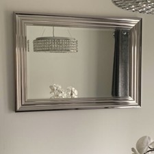 Large Modern High Gloss Chrome Silver Stepped frame Wall Mirror *various sizes*