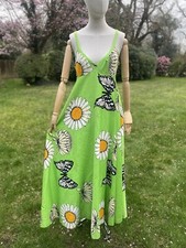 Vgc Fenno Sport Vuokko Maxi Summer Open Green Dress With Floral Daisies Print M
