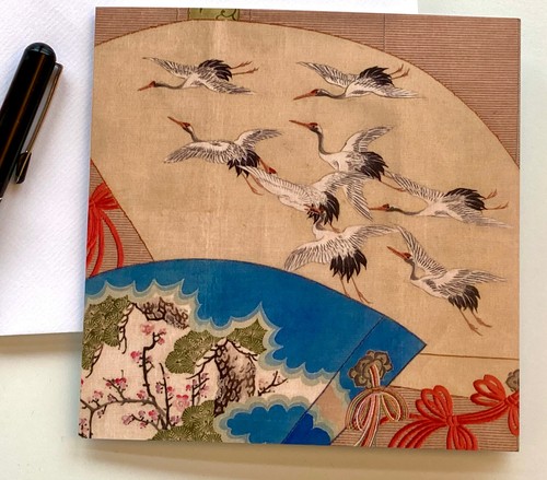 Japanese fan birds fabric art - japanese,