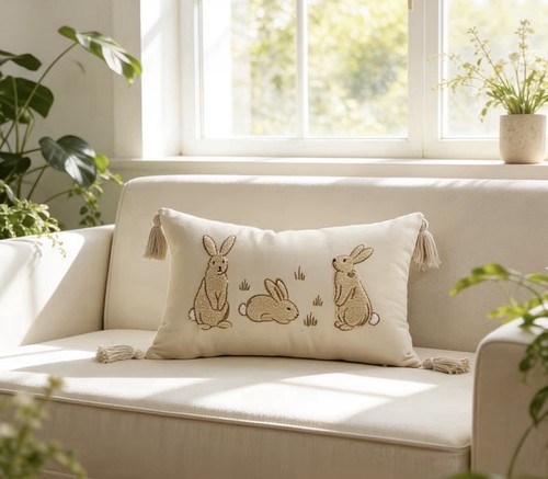 Rabbit embroidered cushion - rabbit,
