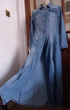 VTG Look Denim Duster Maxi Coat Size S 10 12 14 Coastal Cowgirl Western Boho