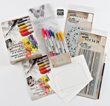Tim Holtz Distress Crayon Watercolour Kit & 2 Layering Stencils - Lot 4438