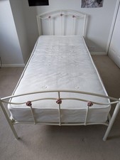 Beautiful Single Metal Bed, With Ceramic Rose Detail, Complete with Mattress