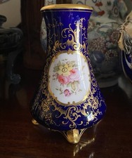 1920s Coalport Porcelain Cobalt Blue HandPainted Botanical Flower Decorated Vase