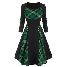 Womens Gothic Swing Skater Dress Ladies Retro Party A-Lined Fancy Midi Dresses