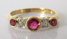 Gold Diamond Ring - Vintage 18ct Yellow Gold Ruby Diamond 5 Stone Ring Size M