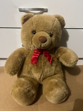 Cuddles Time Brown Teddy Bear With Red Bow Soft Toy Plush 15"