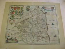 100% ORIGINAL LARGE NORTHUMBERLAND MAP BY J BLAEU C1646 HADRIANS WALL  NEWCASTLE